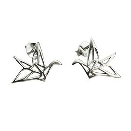 Sterling Silver Origami Crane Bird Stud Earrings, Posts with Butterfly Backings