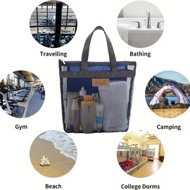 Mesh Shower Caddy Bag, Quick Dry Portable Tote Bag With Inner Pocket, Lightweight Bath Toiletries Organizer for College Dorm Bathroom, Travel, Camping, Swimming, Gym, Beach, Travel, Grey