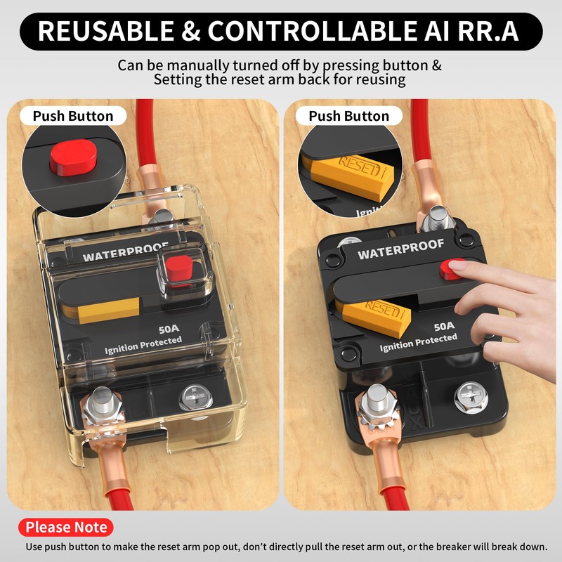 DaierTek 50 Amp Circuit Breaker 2-Pack with Transparent Cover Waterproof