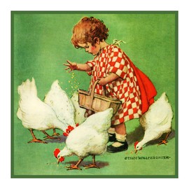 Orenco Originals Girl Feeding Chickens by Jessie Willcox Smith Counted Cross Stitch Pattern