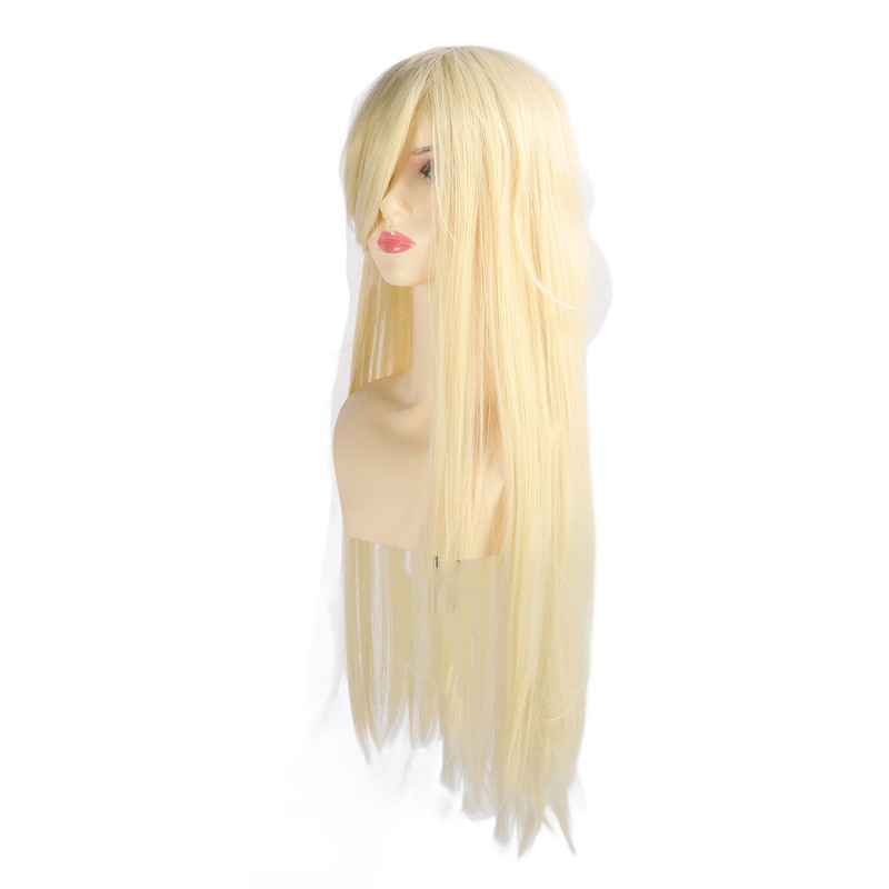Women Long Blonde Wig with Bangs Synthetic Secure Fit Heat