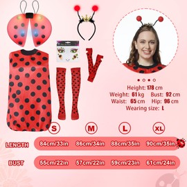 FORMIZON Ladybird Costume Women's Large Sizes Ladybug Costume, Red Ladybird Costume with Glowing Wings and Hair Bands, Fancy Dress Costumes Women's Ladybird for Carnival Dress Up Party Cosplay