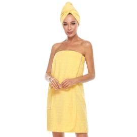 Orrpally Women Bath Wrap Spa Towel & Hair Towel Body Wrap Robe lightweight Adjustable Closure Women's Towel Wrap Bathrobe Yellow XL