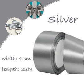 POPOYU Cotton Ribbon Grey 4 cm, Satin Ribbon 4 cm Wide, Decoration Gift Ribbon, Gift Ribbon Wide Grey Dress Wedding, Christening and Birthday Gifts, Satin Decorative Ribbon, Decorative Ribbon Gift