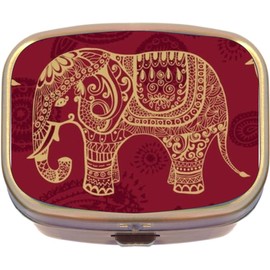 Henna Elephant Brass Rectangle Pill Box