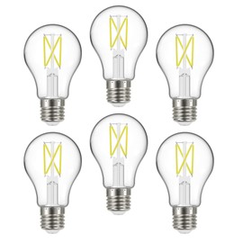 Satco Paquete de 6 lámparas de filamento LED regulables, S12425, lúmenes altos, 10.5 W, A19; transparente; base media; 5000 K; 90 CRI; 120 voltios para uso en residencial, hospitalidad, exhibición y comercial