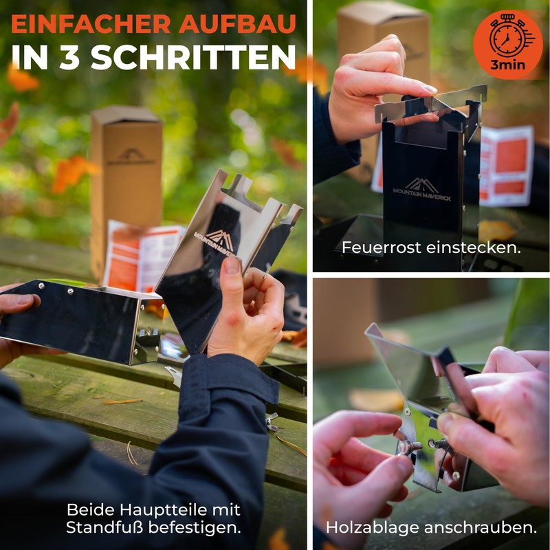 MountainMaverick® Rocket Stove, Easy Assembly, ConvectionAirflowTechnology, Compact, includes Carry Bag,