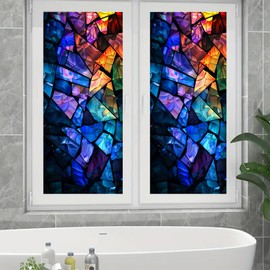 BlissYard Stained Glass Window Film 17.7x39.3 inch Static Cling Window Sticker Anti-UV Sun Blocke Home Decoration Room Office Glass Partitions Home Window Privacy Film Sticker