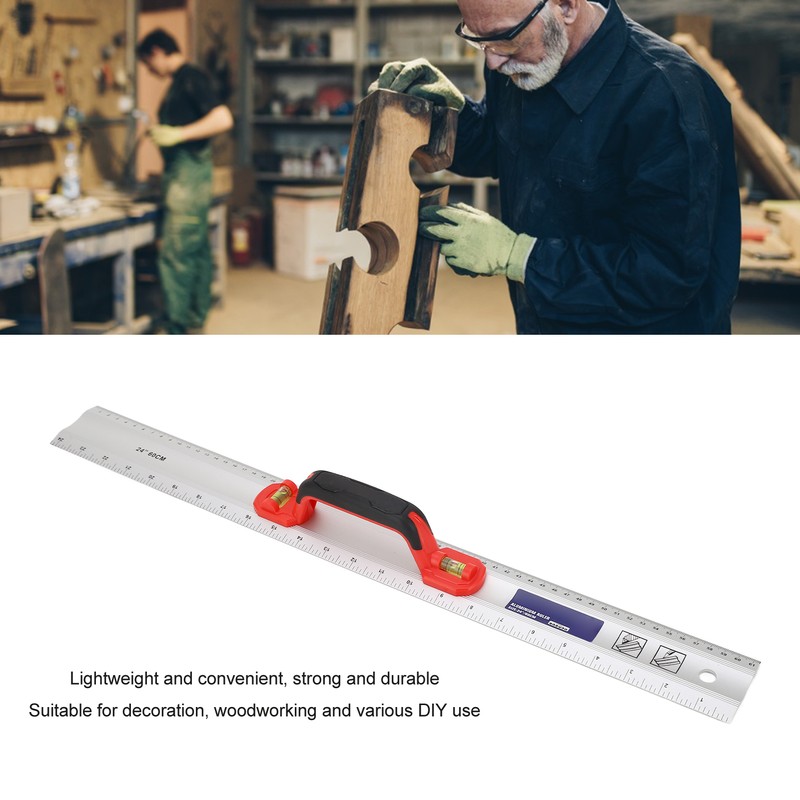 Aluminum Straight Edge Ruler with Handle Bubble Metal Centimeter Inch