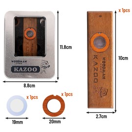 Wooden Kazoo, FainFun Kazoo Instrument Made of Wood, Kazoo with 2 Replacement Membranes, Wooden Instrument Kazoo for Children, Adults, Kazoo Instrument Saxophone for Guitars, Violins, Ukulele