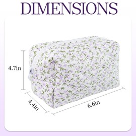 Quilted Makeup Bag Floral Cotton Make up Bag Puffy Coquette Makeup pouch Aesthetic Cute Travel Toiletry Bag for Women Girls