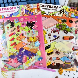 2 Sets DIY 3D Fun Large Size House Sticker Scenes with Tweezers Make Your Own Stump Cabin Messenger Inn Scene Stickers Cute Micro Animal Theme Stickers for Relief Stress Pass The Time