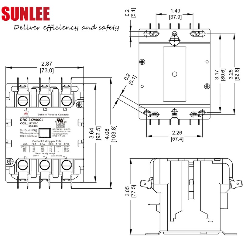 SUNLEE 60 Amp 75 RES 3 Pole 277v Coil SunLee
