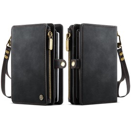 Passport Holder Wallet, RFID Blocking Travel Organizer with 12 Card Slots, Zippered Coin Pocket & Detachable Wrist Strap Secure Magnetic Closure Passport Case for Men & Women (Black)