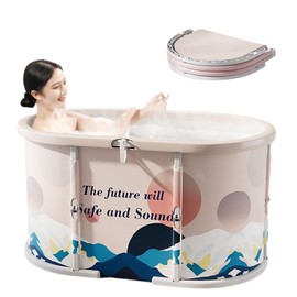 Genrenyen Ice Bath Tub No Installation 47" Oval Portable Bathtub for Shower Stall, Foldable Hot Cold Plunge Tub for Adults, Folding Large Baths at Home Outdoor Indoor (Blue, 47.2"×22.8"×20.8")