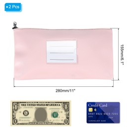 PATIKIL 11x6 Inch Money Bags with Zipper, 2Pcs PU Leather Cash Deposit Bank Pouch Envelopes Check Wallet for Coin Cosmetics Invioce Bill, Pink