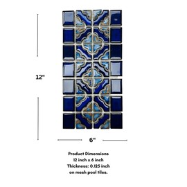 Sunburst Calacatta Blue Glossy Porcelain Border Pool Wall and Floor Tile on 6x12 Mesh Mounted for Easy Installation for Bathroom Tile| Shower Backsplash| Kitchen| Accent Wall (1 Piece)