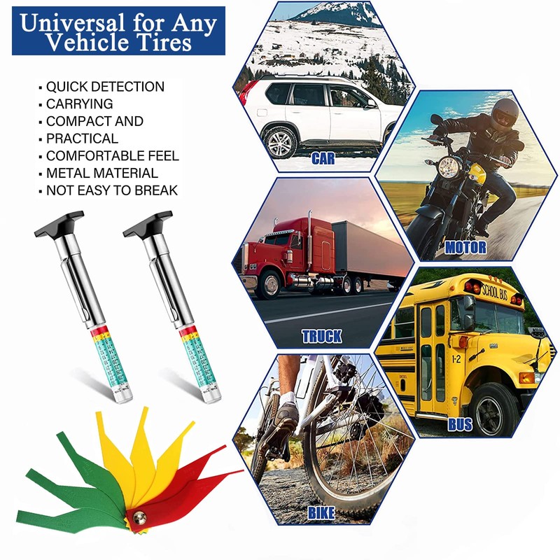 Tire Tread Depth Gauge Tool - Smart Color Coded Tire