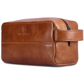 VON HEESEN Toiletry Bag Leather Toiletry Bag for Men and Women - Genuine Leather Necessaire Ideal for Travel - Wash Bag and Cosmetic Bag, Cognac Brown (Smooth), 1 main compartment