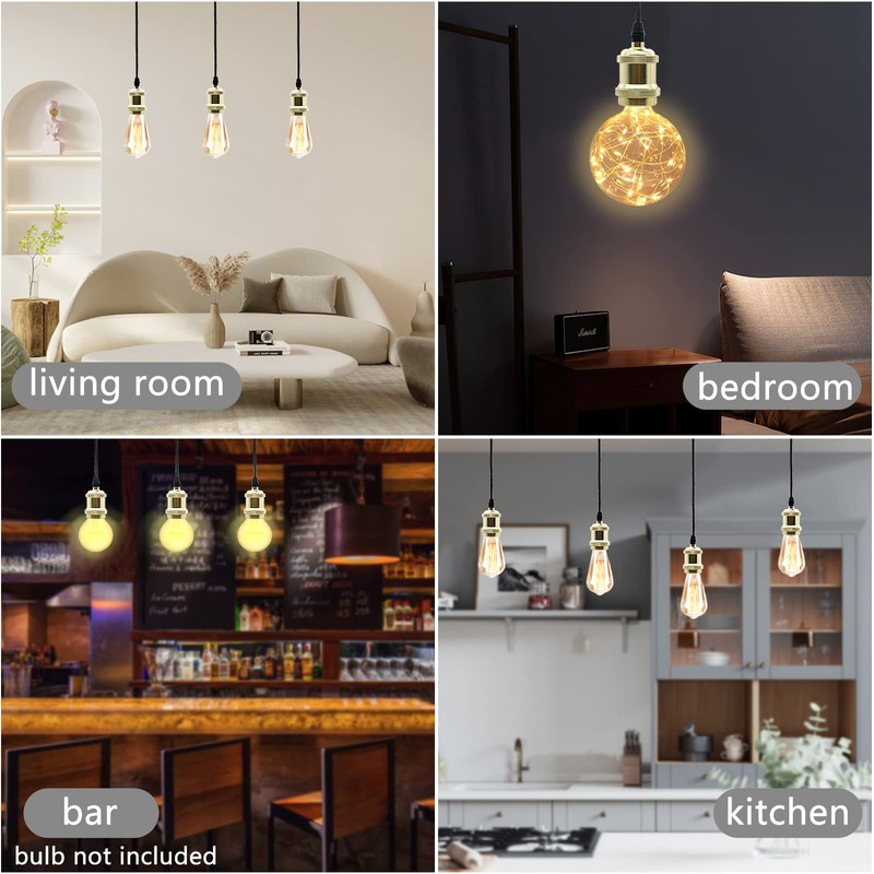 2 Pcs Ceiling Pendant Light Fitting E27 Rose Screw Lamp