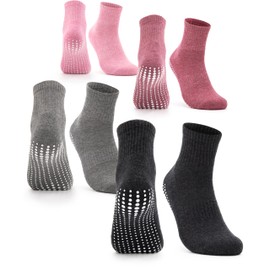 Occulto Stopper socks for men and women (2-4 pairs, model: Madeleine), non-slip socks for men and women, long yoga socks with nubs, ABS non-slip socks, 4 pairs | black-grey-pink-red, 35-38