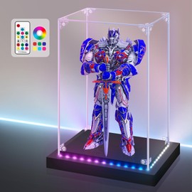 LASOA Acrylic Display Case with RGBW Color Changing LED Light, Clear Display Box for Memoribilia Action Figures, Self-Assembly Dustproof Showcase with Black Base, 13.8x9.8x21.2inch
