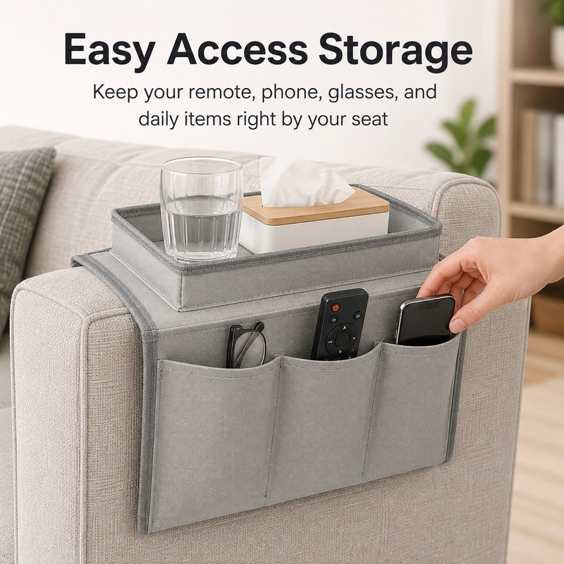 Sofa Armrest Organizer for Remote & Magazine Storage – 5-Pocket