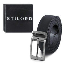 STILORD Vintage Leather Belt Men Women Universal Shortenable Genuine Leather Belt Men's Belt Women's Belt Buffalo Leather, Black | Brushed Buckle - Silver I I