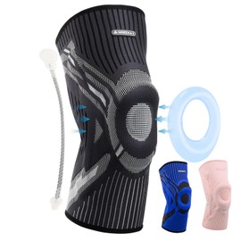 INDEEMAX Knee Support Men and Women, Compression Knee Support with Side Stabilisers & Patella Gel Padding, Bandage Knee for Relieves Knee Pain, ACL, Meniscus Tear, Arthritis, Black, S