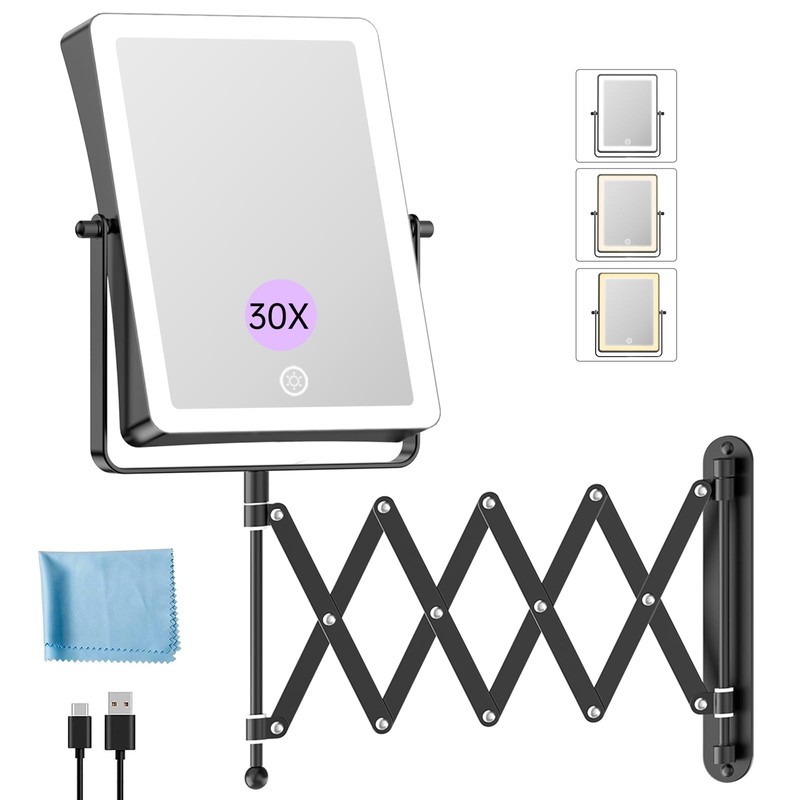 FASCINATE 5000mAh Rechargeable Wall Mounted Makeup Mirror with Lights, 8.7
