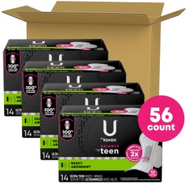 U by Kotex Balance Teen Ultra Thin Pads with Wings, Heavy Absorbency, 56 Count (4 Packs of 14) (Packaging May Vary)