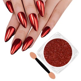 SIUSIO Chrome Nail Powder, 1g Metallic Mirror Effect Chrome Powder Holographic Shimmer Glitter Dust Manicure Decoration Nail Art Pigment for DIY Gel Polish Nail Art, Resin Craft, Salon, Gifts - Red