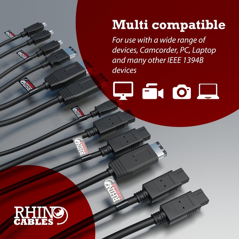 rhinocables Firewire Cable, IEEE 1394 DV Cable, Fully Moulded End