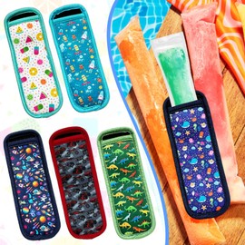 SLEILIN 6-Piece Ice Pop Neoprene Insulator Sleeves, Kids' Multicolor Ice Sleeves Holder Bags, Reusable Popsicle Covers