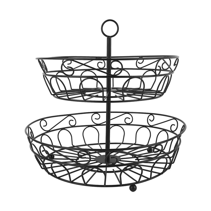 Fruit Basket Black Iron European Style Double Layer Fruit Storage
