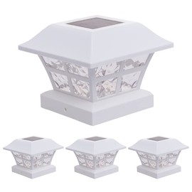 GreenLighting Evolve White Solar Post Cap Lights - 4x4 Post Caps and Outdoor Post Lights - Waterproof Solar Lights for Fence Posts - Solar Post Lights fit 4x4 5x5 Vinyl/PVC White, 4 Pack