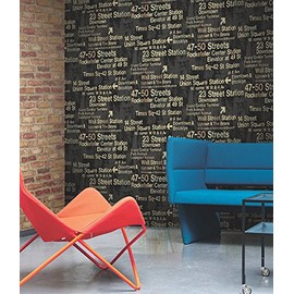 Wallpaper Designer Modern New York Train Station Subway Street Signs on Black