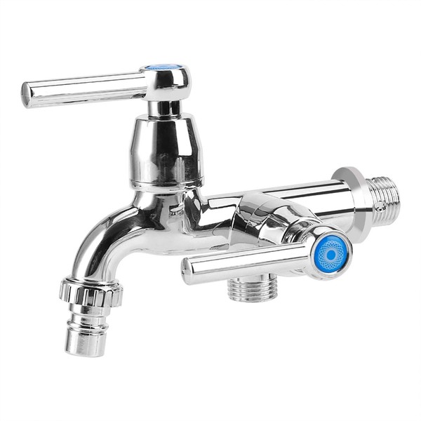 Double Mouth Faucet, Double Mouth Faucet for Washing Machines, G1/2 Faucet, All-Purpose Home Double Mouth Faucet, Single Faucet with 2 Openings, Washbasin Faucet, Leak Prevention, Water Saving, Rust Proof (One Word G1/2 Nozzle)