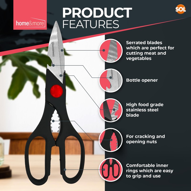 SOL 4-in-1 Multifunctional Kitchen Scissors with Nut Cracker, Bottle Opener,