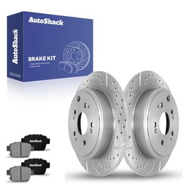 AutoShack 13.13" (333.5 mm) Rear Solid Drilled & Slotted Brake Rotors Coated + Ceramic Brake Pads Replacement for 2006-2014 Honda Ridgeline Silver Zinc Coated 6-PC Brake Kit SilverShield Pro