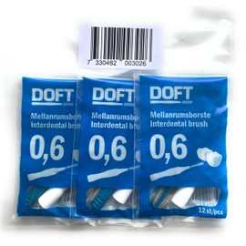 DOFT Premium Interdentalbürste zur effektiven Reinigung der Zahnzwischenräume. 3x12 Stück. (0,6/ISO 3 Hellblau)