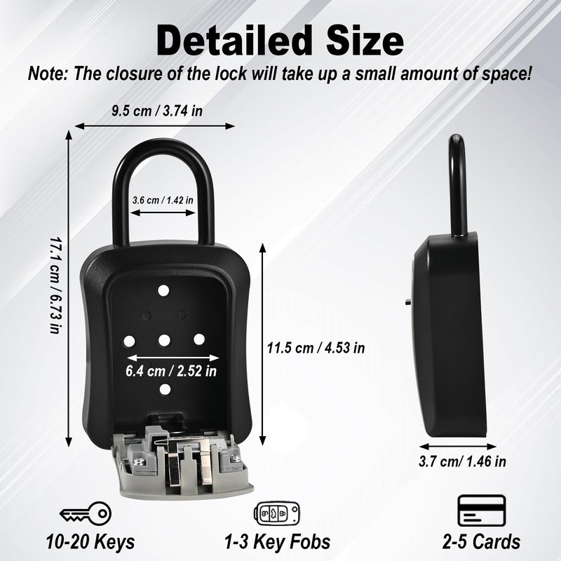 Locilot L Large Key Lock Box, 4.5”x3.7”x1.5” Waterproof Kirsite Combination