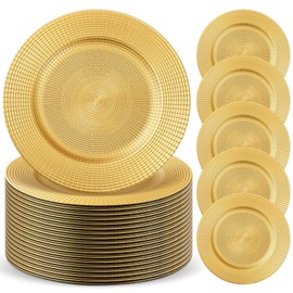Widecook 50 Pack Gold Charger Plates Bulk for Dinner Plates, 13" Round Chain Shaped Service Chargers Bulk, Plastic Wedding Chargers for Christmas Thanksgiving Party Wedding Birthday Anniversary