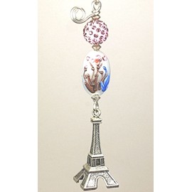 Springtime in Paris France French Silver Eiffel Tower with Handmade Glass & Rose Rhinestone Ceiling Fan Pull Chain