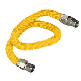 Gas Connector 24inch Yellow Coated Stainless Steel, 1/2” OD Flexible Gas Hose Connector for Dryer and Water Heater, with 1/2” FIP x 1/2” MIP Stainless Steel Fittings, 24” Gas Appliance Supply Line