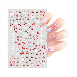 Generic Cherry Flower Nail Stickers Lace Rabbit Heart Love Bow 3D Nail Decals Sticker Xf3468 Nail Wraps Stickers Manicure Supplies for Women Nails Full Long Lasting Easy Apply and Remove