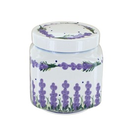 Blue Rose Polish Pottery - Purple Lavender Fields Medium Canister - 4 Cup Capacity - Hand-Painted Polish Pottery Ceramic Kitchen Storage Jar with Lid