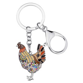 BONSNY Enamel Metal Farm Chicken Rooster Keychain for Women Car Bag Rings Novelty Charms, coffee