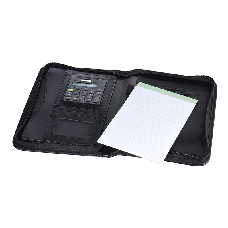 A5 PU Leather Business Portfolio with Calculator Zippered Document Organizer
