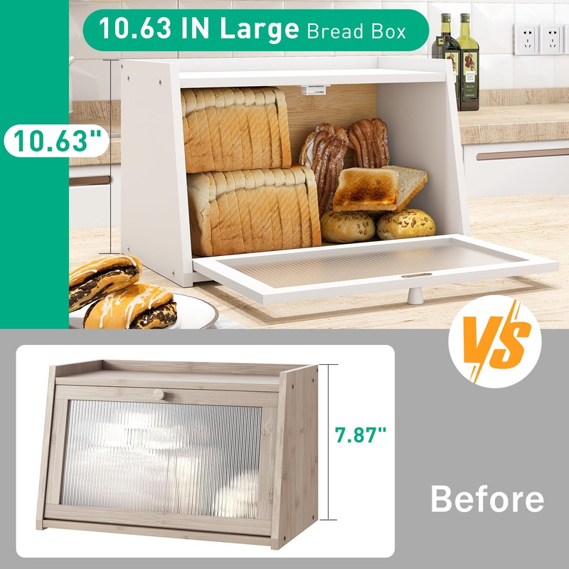 kiplant Bread Box for Kitchen Counter, Large Bamboo Bread Storage